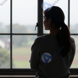 Портрет со спины у большого окна, силуэт. Портрет со спины у большого окна