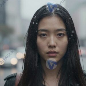 Портрет в дождь за стеклом