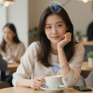 Портрет в кафе за столиком