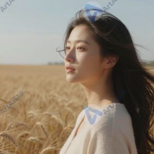 Портрет в поле с колосящейся пшеницей