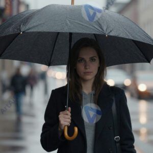 Портрет под дождём с зонтом