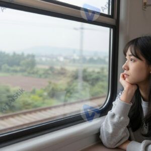 Девушка у окна поезда