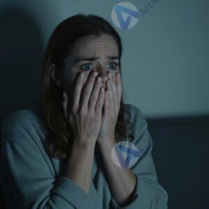 Женщина смотрит фильм ужасов