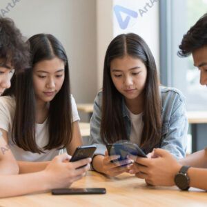 Подростки за столиком в кафе