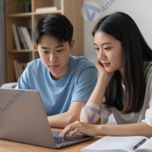 Двое подростков с ноутбуком