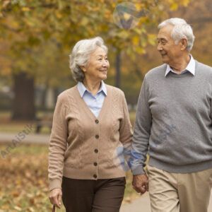 Пожилая пара гуляет