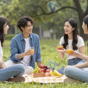 Друзья на пикнике в парке.