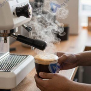 Бариста готовит кофе за стойкой