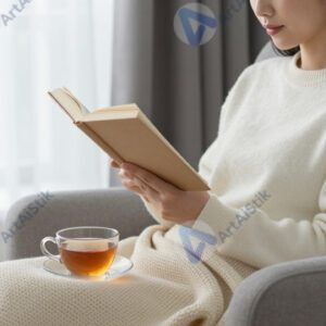 Женщина читает книгу в кресле у окна