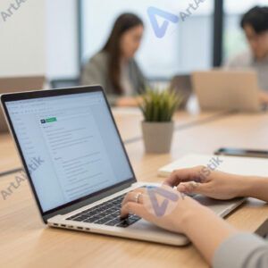 Человек работает за ноутбуком в коворкинге