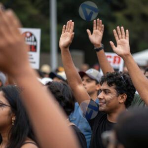 Толпа на митинге с плакатами
