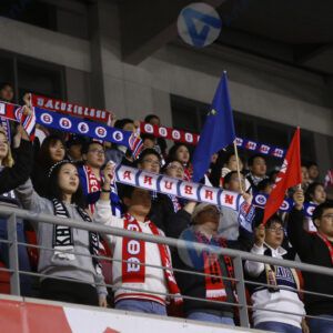 Болельщики на стадионе в одном секторе