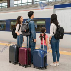 Семья с чемоданами на вокзале