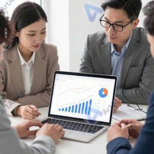 Сотрудники собрались вокруг ноутбука