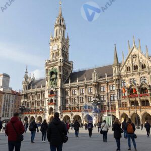 Толпа туристов на площади перед достопримечательностью.