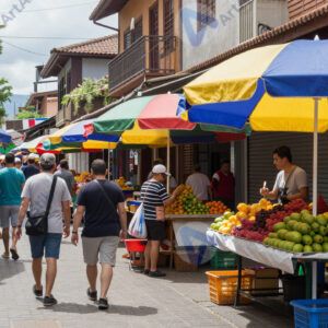 Рыночная улица под пёстрыми зонтами