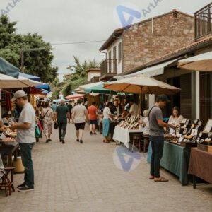 Маленькая улочка с уличным антикварным рынком.