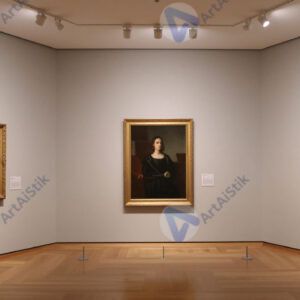 Музейный зал с картинами на стенах и мягким верхним светом.