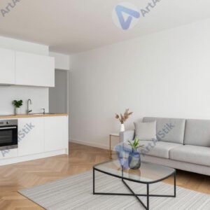 Светлая студия‑квартира с объединённой кухней и гостиной.