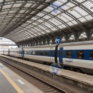 Вокзал с поездами под куполом.