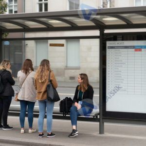 Автобусная остановка с навесом и расписанием