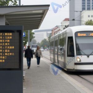 Остановка трамвая с навесом и электронным табло.