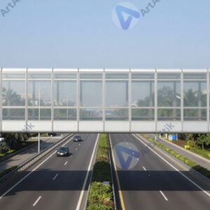 Пешеходная эстакада с прозрачными стенами над шоссе.