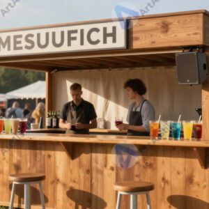 Стойка уличного бара с напитками на летнем фестивале.