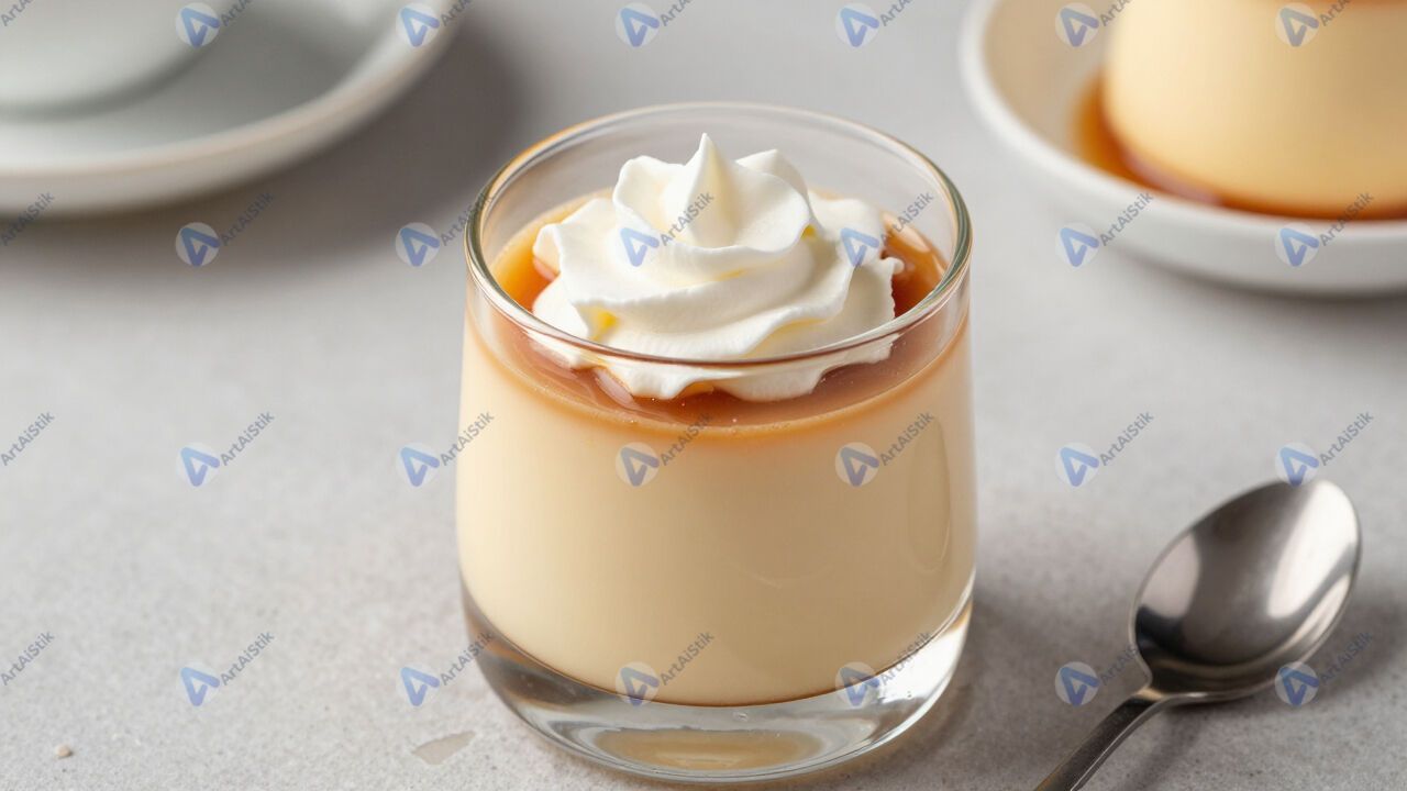 Пудинг в стеклянном стакане с карамелью и взбитыми сливками. Пудинг в стеклянном стакане с карамелью и взбитыми сливками.