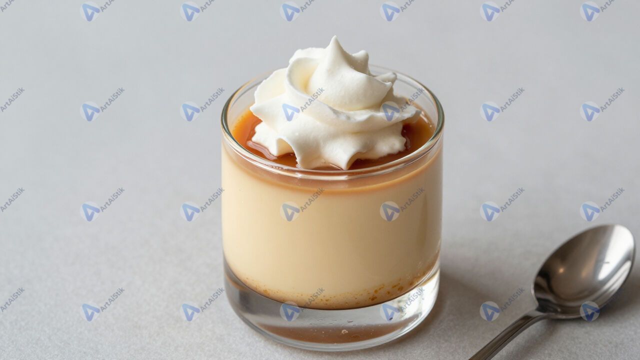 Пудинг в стеклянном стакане с карамелью и взбитыми сливками. Пудинг в стеклянном стакане с карамелью и взбитыми сливками.