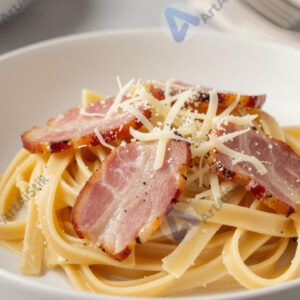 Домашняя паста карбонара с беконом и сыром.