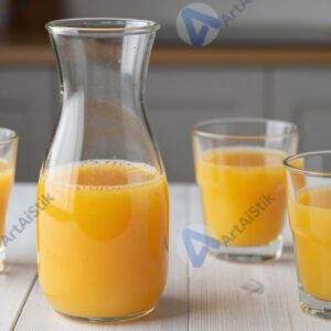 Апельсиновый сок в графине и два стакана на завтраке.