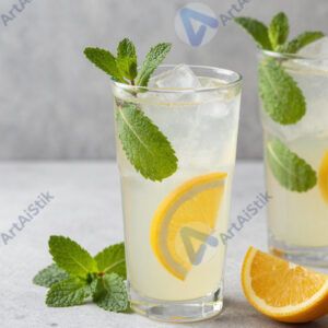 Коктейль безалкогольный с цитрусами и листьями мяты.