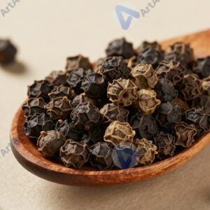 Смесь перца горошком в деревянной ложке.