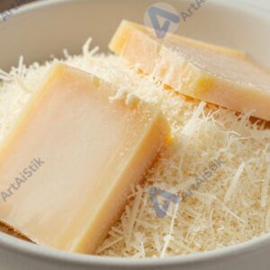 Сыр пармезан куском и натёртый в миске.