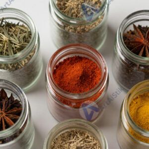 Ассорти специй в маленьких стеклянных баночках