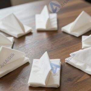 Стол с индивидуально сложенными салфетками в виде фигур.