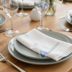 Стол с разноцветными тарелками и салфетками для вечеринки.