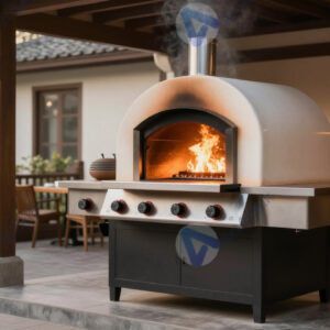 Открытый гриль‑угольная печь в зале ресторана.