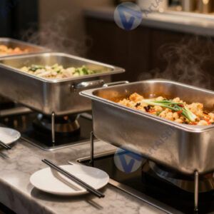 Шведский стол с подогреваемыми ёмкостями и тарелками. Шведский стол с подогреваемыми ёмкостями и тарелками.