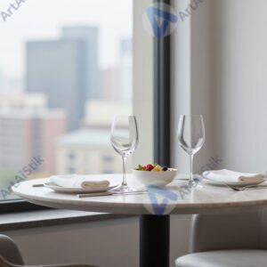 Угловой столик у окна с видом на город