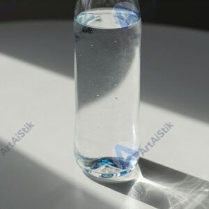 Свет сквозь бутылку с водой создаёт переломлённые тени на столе.