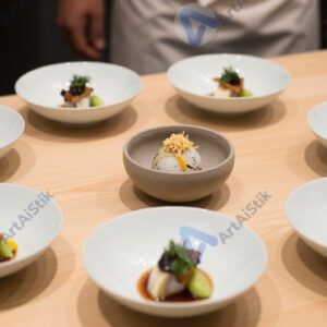 Стол с сетом из дегустационных порций блюд от шефа. Стол с сетом из дегустационных порций блюд от шефа.