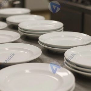 Кухня авторского ресторана, тарелки выстраиваются в линию для подачи. Кухня авторского ресторана