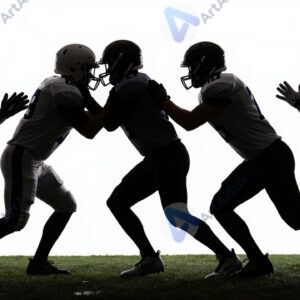 Силуэты игроков в американский футбол в столкновении.