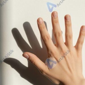 Тень от руки с растопыренными пальцами крупным планом на стене.