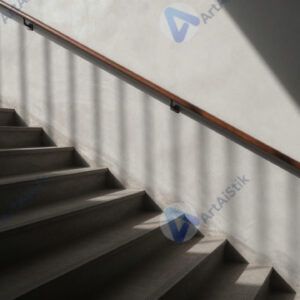 Тень от лестницы на стене образует ритмичный узор.