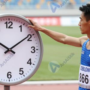 Спортсмен проверяет время на часах после забега.