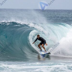 Серфингист едет внутри трубы волны (баррел).