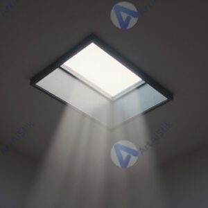 Солнечный зайчик от зеркала на потолке и стенах.